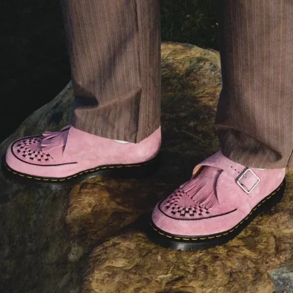 Dr. Doc Martens Ramsey Suede Kiltie Buckle Creepers Pink Fringe Loafers - Picture 10 of 10